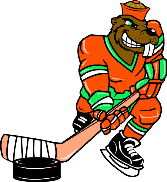Beaver hockey player team mascot color vinyl sports sticker. Customize on line. Beaver Hockey